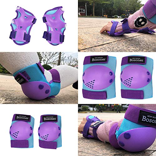 Kids Knee and Elbow Pads Set for Roller Skating - Blue/Purple, Small