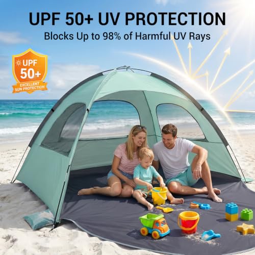 Portable Beach Tent with UV Protection for 3-8 People - Ventilated & Lightweight