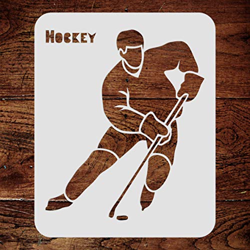 Hockey Stencil, 4.5 x 5.5 inch - Athlete Ice Hockey Player Stick Puck Word Quote