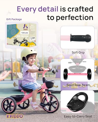 Toddler Tricycle for Ages 2-5 - Easy to Assemble, Pink