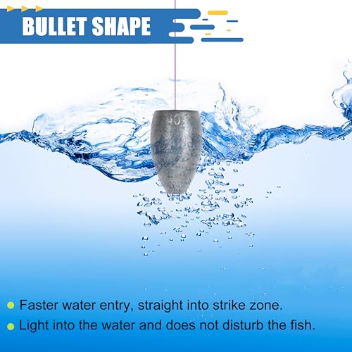 Bullet Fishing Sinkers Weights - 1/8oz, 40pcs for Bass Fishing