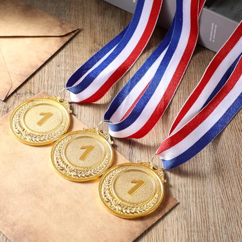 Gold Award Medals Set - 6 Pcs with Ribbons for Sports Events