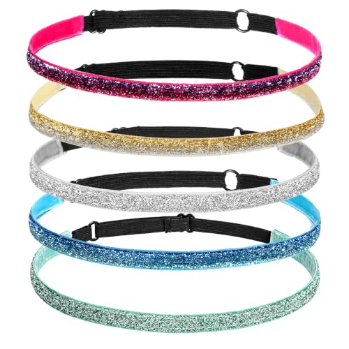 Glitter Running Headbands - 5 Pcs Set in Silver, Yellow, Blue, Green, Purple
