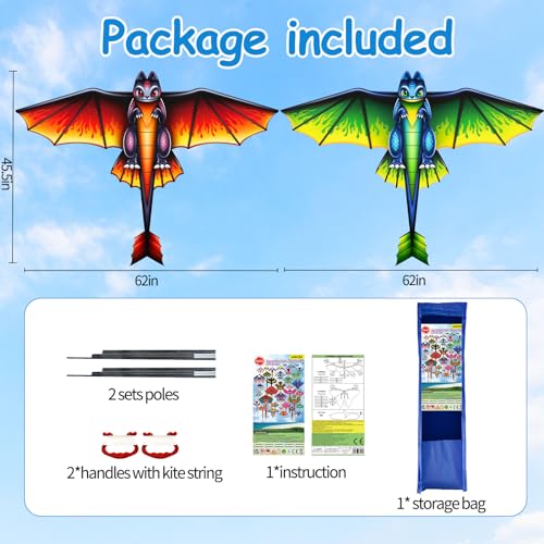 Multi Color Dragon Kite for Kids & Adults - Easy Fly Rainbow & Eagle Kites