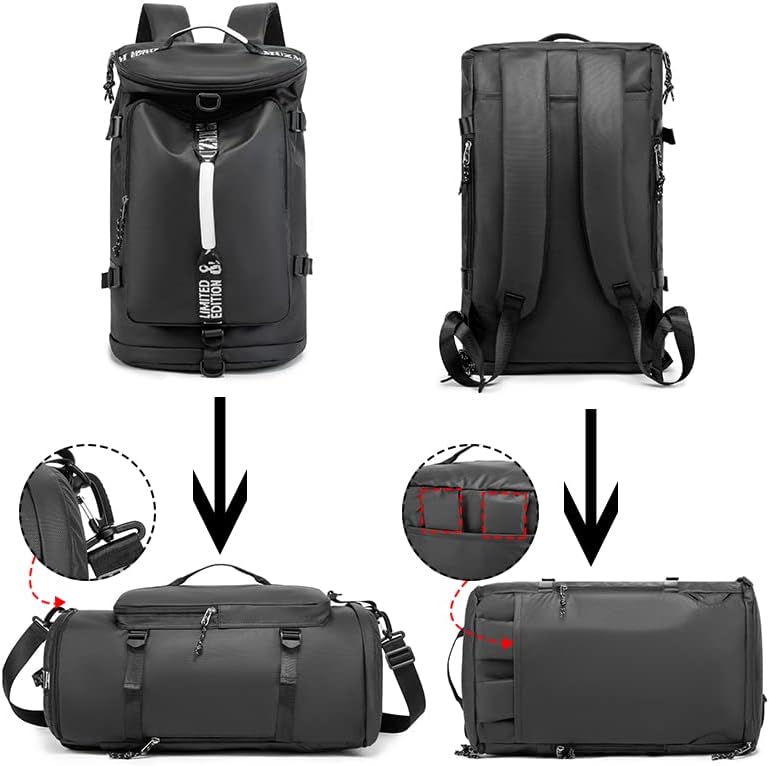 Skiennix Waterproof Gym Duffle Bag - Trendy 40L Backpack for Hiking, Travel & Fishing (Black)