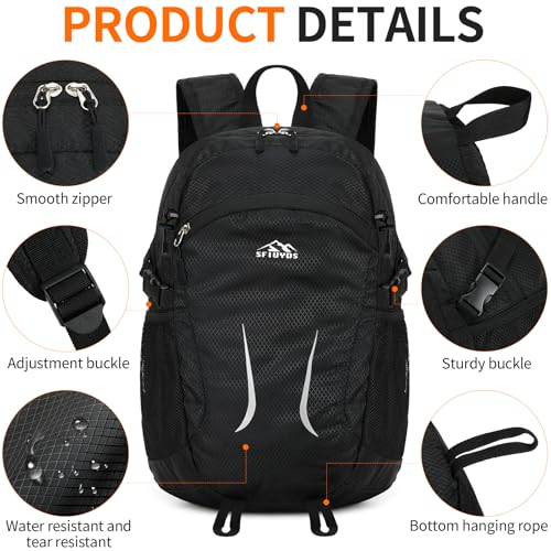 SFIUYDS 35L Lightweight Packable Hiking Backpack for Women & Men - Black