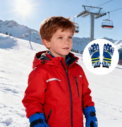 Kids Winter Thermal Gloves - Windproof Ski & Snowboarding - 4-7 Years Old, Blue