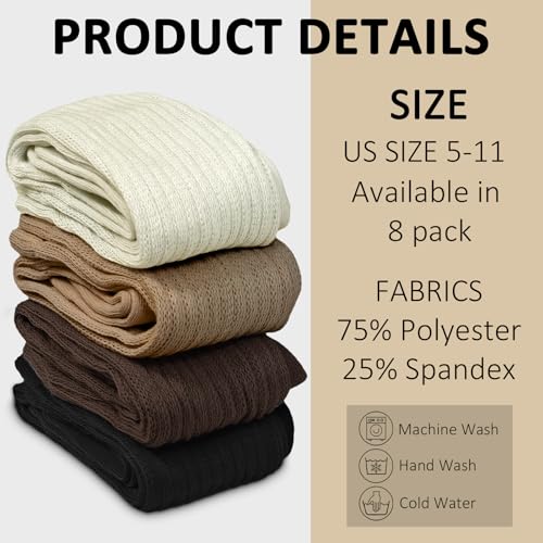 Women Slouch Socks 8 Pairs Long Knee High Boot Socks Thick Cotton Scrunch