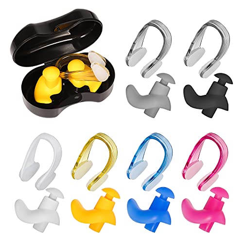 SAVITA 6 Colors Reusable Waterproof Swimming Earplugs & Nose Clip Set for Water Sports