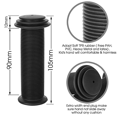 Kids Bike Grips - 105mm Handlebar Grips with Mushroom Pattern - Black