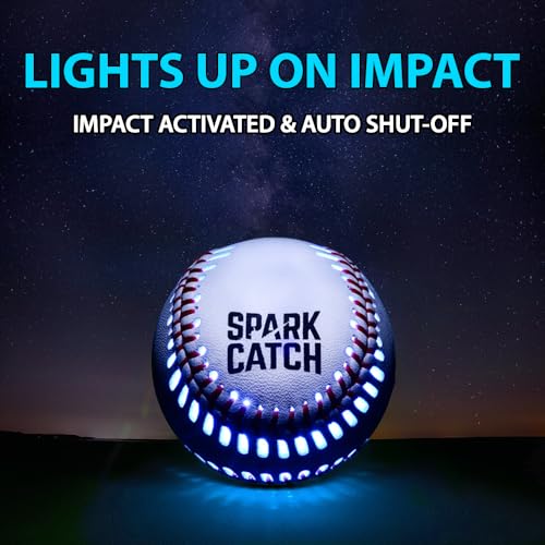 SPARK CATCH Glow in The Dark Baseball Ice Blue - Impact-Activated LED Night Game