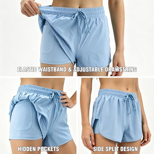 Women Running Shorts Quick Dry Workout Gym High Waist 2 in 1 Athletic