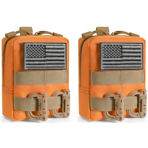 FRTKK 2 Pack Molle Pouches Orange Tactical Water-Resistant Utility Bags