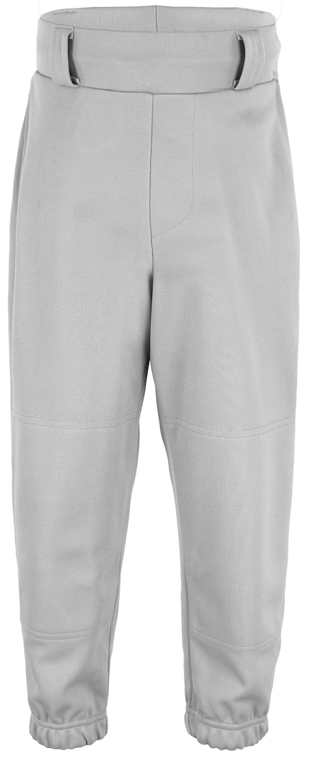 OG1 Slim Fit Youth Pull-Up Premium Baseball Pant | 100% Polyester | Full Length | Elastic Bottom | Drawstring Closure | Belt Loops Gray