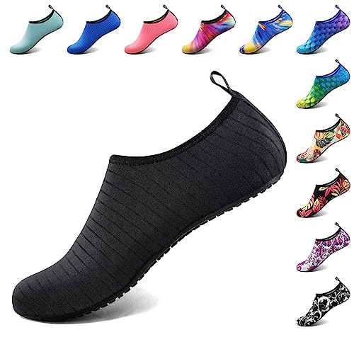 Quick-Dry Water Shoes for Women & Men - Barefoot Aqua Socks - Black, 8.5-9.5