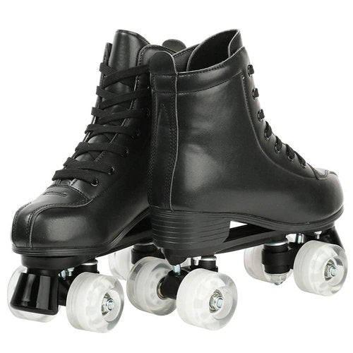 Womens Roller Skates PU Leather High-Top Roller Skates Classic Double-Row Wheels Shiny Indoor Outdoor Beginner Quad Skate for Teens Adult Unisex (Flash Wheel,40)
