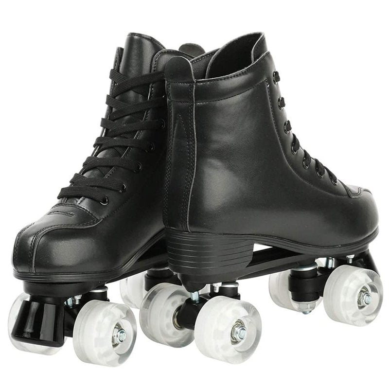 Womens Roller Skates PU Leather High-Top Roller Skates Classic Double-Row Wheels Shiny Indoor Outdoor Beginner Quad Skate for Teens Adult Unisex (Flash Wheel,39)