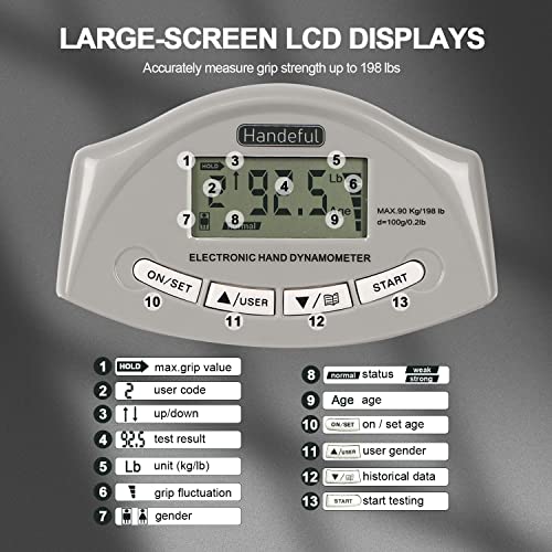 Hand Grip Strength Tester - Electronic Dynamometer, 198Lbs, Grey
