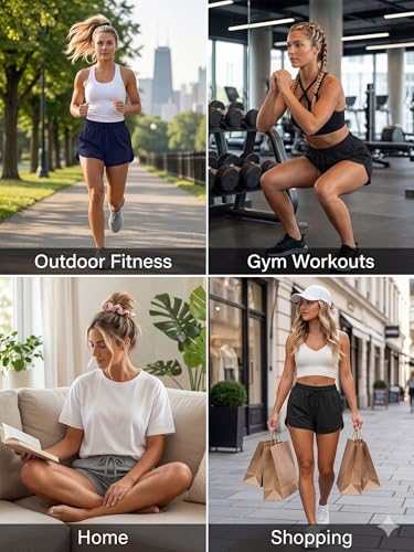 URATOT 3 Pack Women’s Cotton Yoga Shorts with Pockets & Drawstring – Black / Dark Gray / Navy (Size Large)