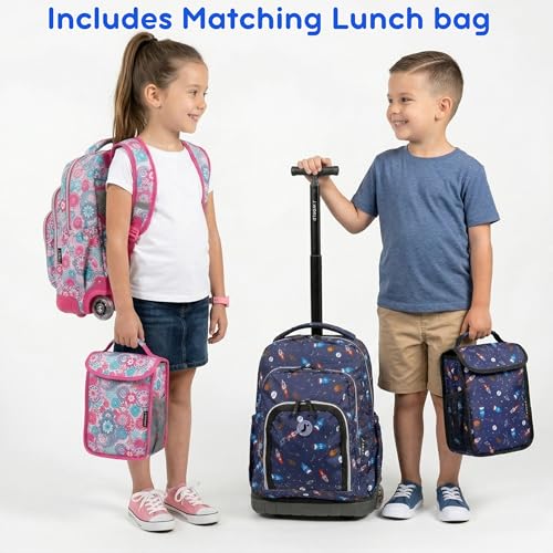 Multicolor Kids Rolling Backpack & Lunch Bag Set with Wheels - School & Travel