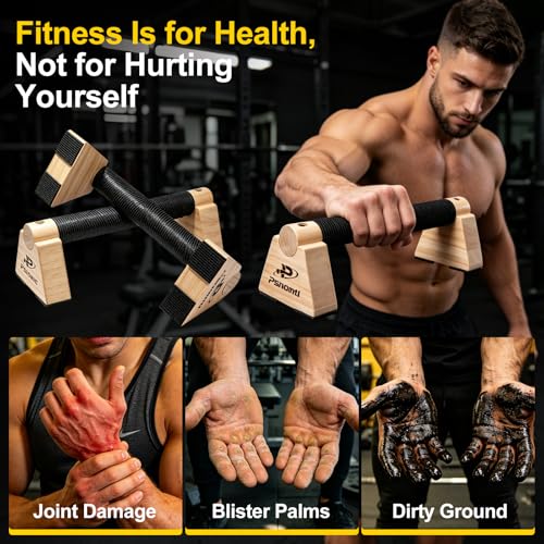 Wooden Push Up Bars - Non-Slip Parallettes for Strength Training