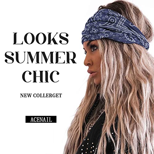 Acenail Wide Headbands Women Knotted Turban Headband Elastic Non Slip