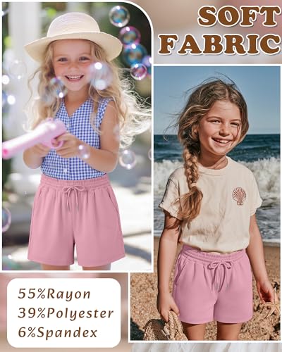 Girls' Drawstring Shorts with Pockets - High Elastic Waist Casual Pants