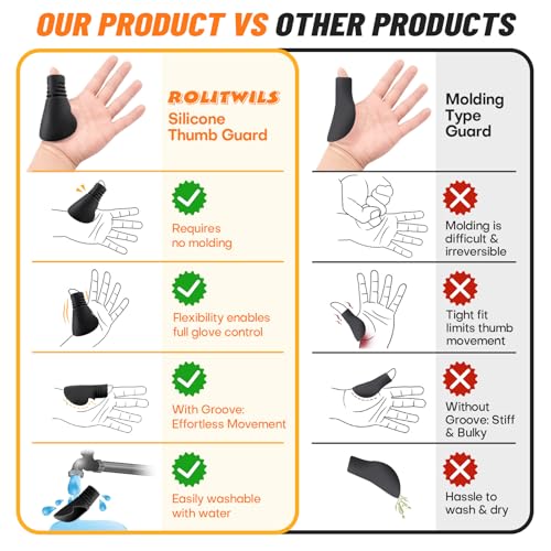 Baseball Catcher Thumb Guard - Grooved Silicone Protector - Black Large