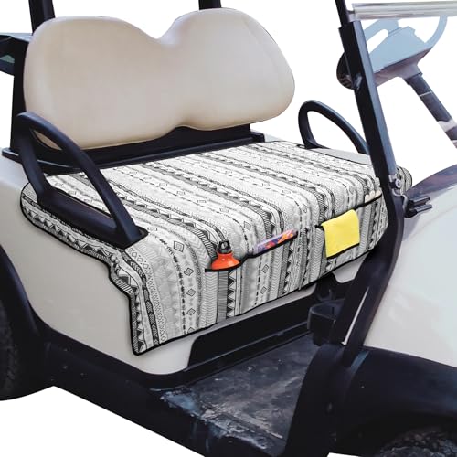 PGmoon Grey Geometry Golf Cart Seat Cover with 4 Front Pockets, Nonskid Bottom, Universal Fit