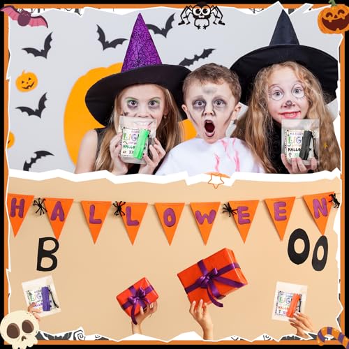 Flutesan 24 Sets Halloween Gifts Bulk Flashlights Set with a Little Light for Halloween Night Cards 9 LED Handheld Lights with OPP Bag for Trick or Treat Party Favors