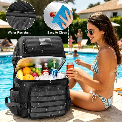 VOGSHOW Black Tactical Cooler Backpack 45 Can Insulated Leak-Proof Double Deck