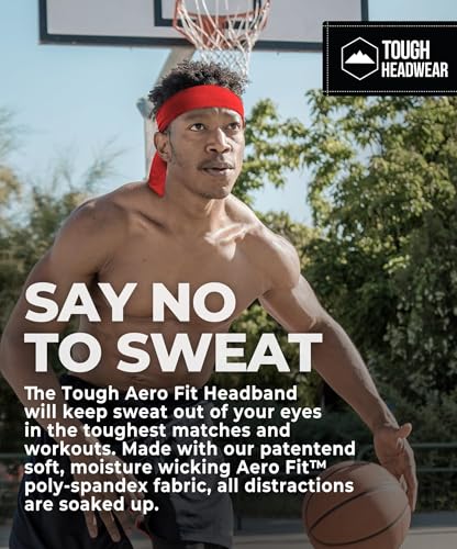 Moisture-Wicking Athletic Tie Headband - 4-Way Stretch Sweatband - Red