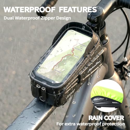 Alphantino Waterproof Bike Phone Holder Bag with Sun Visor - Black Zipper