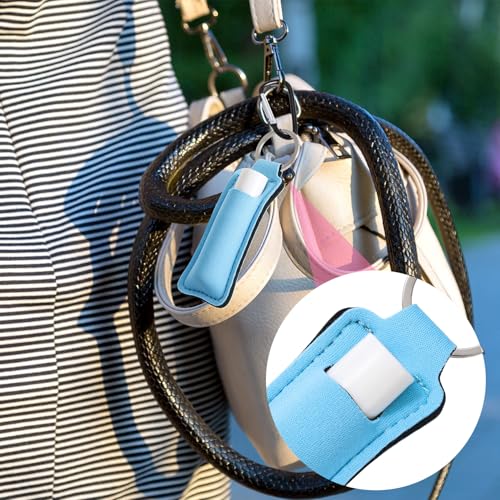 Neoprene Lip Balm Holder Keychain with Metal Clip - Blue