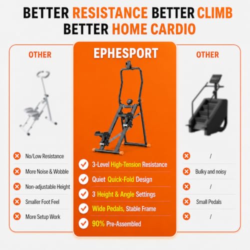 Stair Stepper for Home - 3-Level Resistance, Foldable, Black & Orange