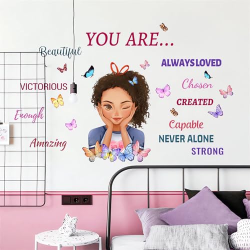 Black Girl Inspirational Wall Stickers, sacinora Motivational Lettering Quotes Butterfly Wall Decals Removable Vinyl Peel and Stick for Afro Woman Kids Baby Nursery Bedroom Toddler Room Art Decoration