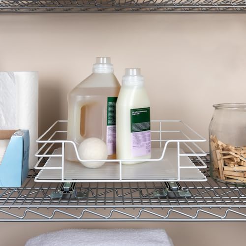 1-Tier Powder-Coated Steel Pantry Pull-Out Organizer White - 15"