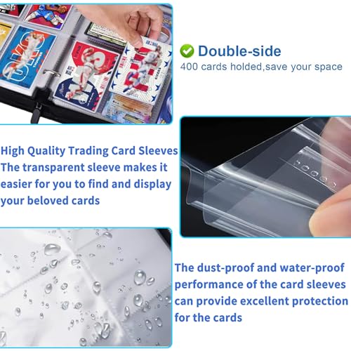 4 Pocket Card Binder with 50 Removable Sleeves - Zipper Case, 400 Card Capacity, Tyyfnn