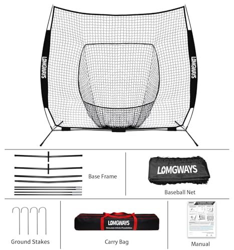 7x7ft Portable Baseball Net with Steel Frame - Black