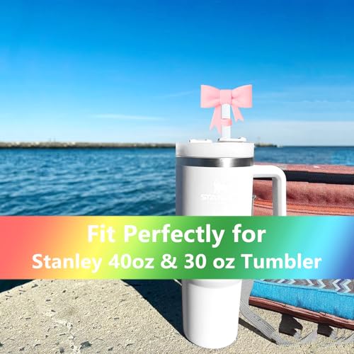 Cute Bow Straw Covers - 4 Pcs Reusable Silicone Lids for 8mm Straws - Pink
