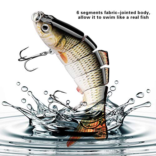 CharmYee 6-Segment Lifelike Multi-Jointed Fishing Lure for Bass Trout Walleye Saltwater & Freshwater