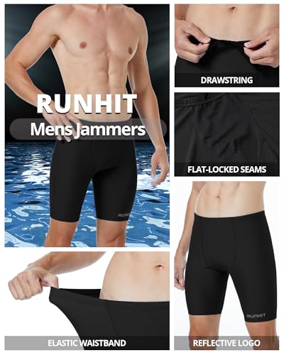 Men's Swim Jammers - Quick Dry Competitive Racing Shorts - Black, Medium