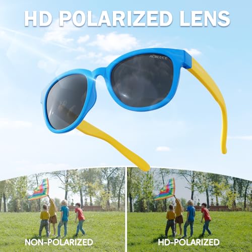 Kids Polarized Sport Sunglasses - Unbreakable Round Frame - Yellow/Blue