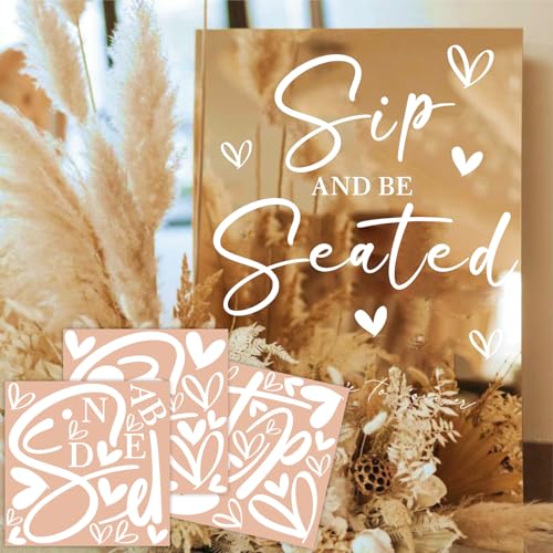 Wedding Seating Chart Decal Stickers Wedding Sign Decor Sip and Be Seated Vinyl Mirrors Sticker for Weddings Reception Display Welcome to Our Weddings Decals for Seating Chart Marriage Decor(White)