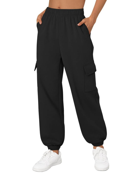 Trendy Queen Womens Cargo Sweatpants Oversized Fleece Joggers Baggy Athletic Pants with Pocket Black M