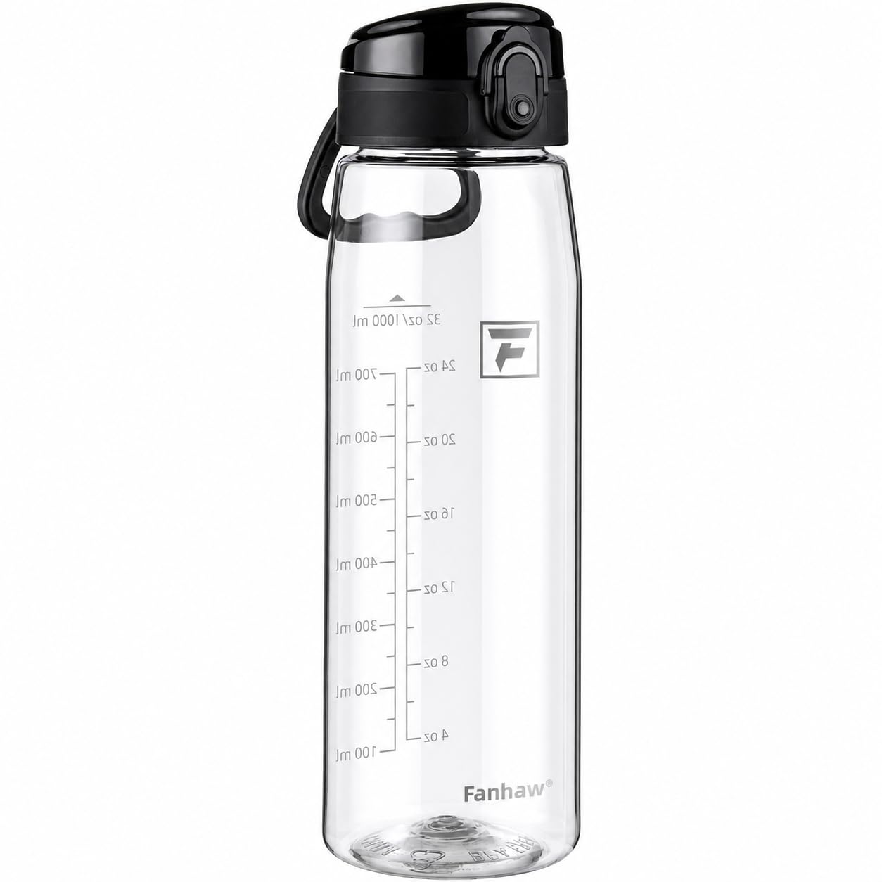 Fanhaw 32 oz Clear Plastic Water Bottle, BPA Free Leakproof Tritan Sports Water Bottle with Chug Lid, Wide Mouth Reusable Bottle for Gym, Travel, School & Office (Clear & Black)