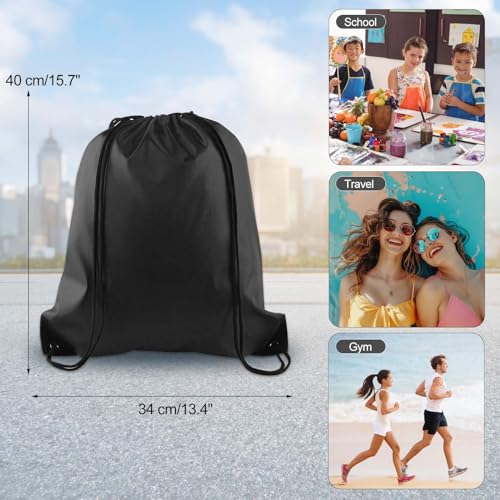 2 Pack Drawstring Backpack Bags - Black Cinch Sack for Gym & Travel