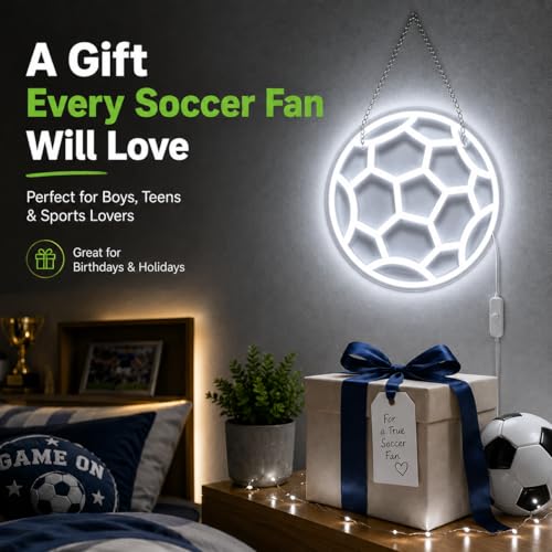 Soccer Ball Neon Sign - 12.6 Inch USB LED Light for Room Decor