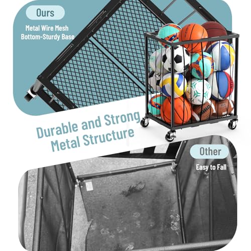 Ball Storage Rack with Rolling Wheels, Holds 12-15 Balls