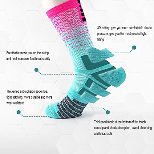Breathable Athletic Crew Socks - Cushioned Compression, 4 Pairs, Size 6-12